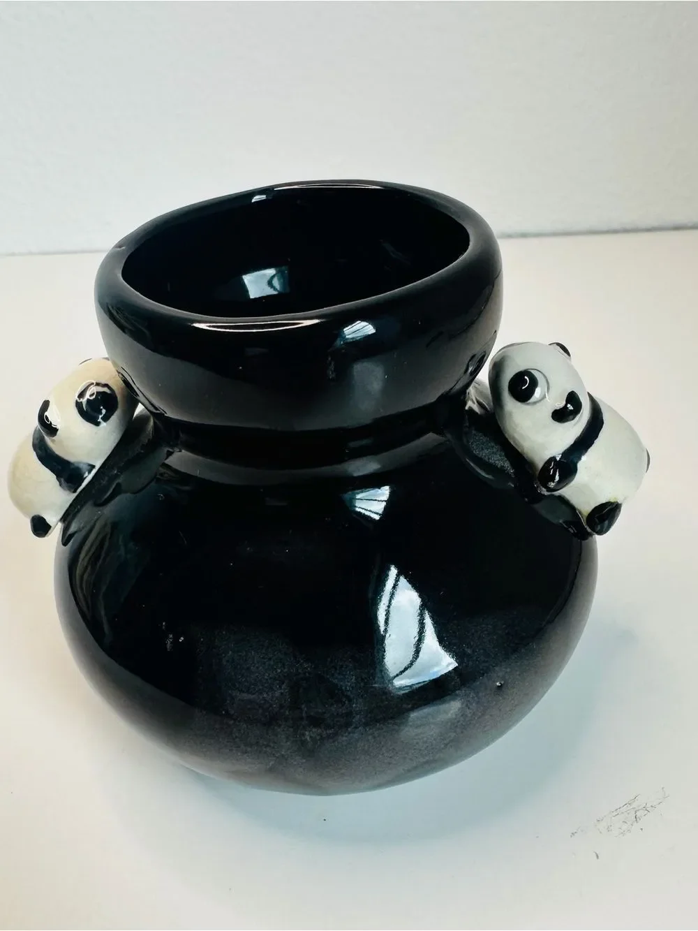 Black Ceramic Panda Vase 4x4.5
